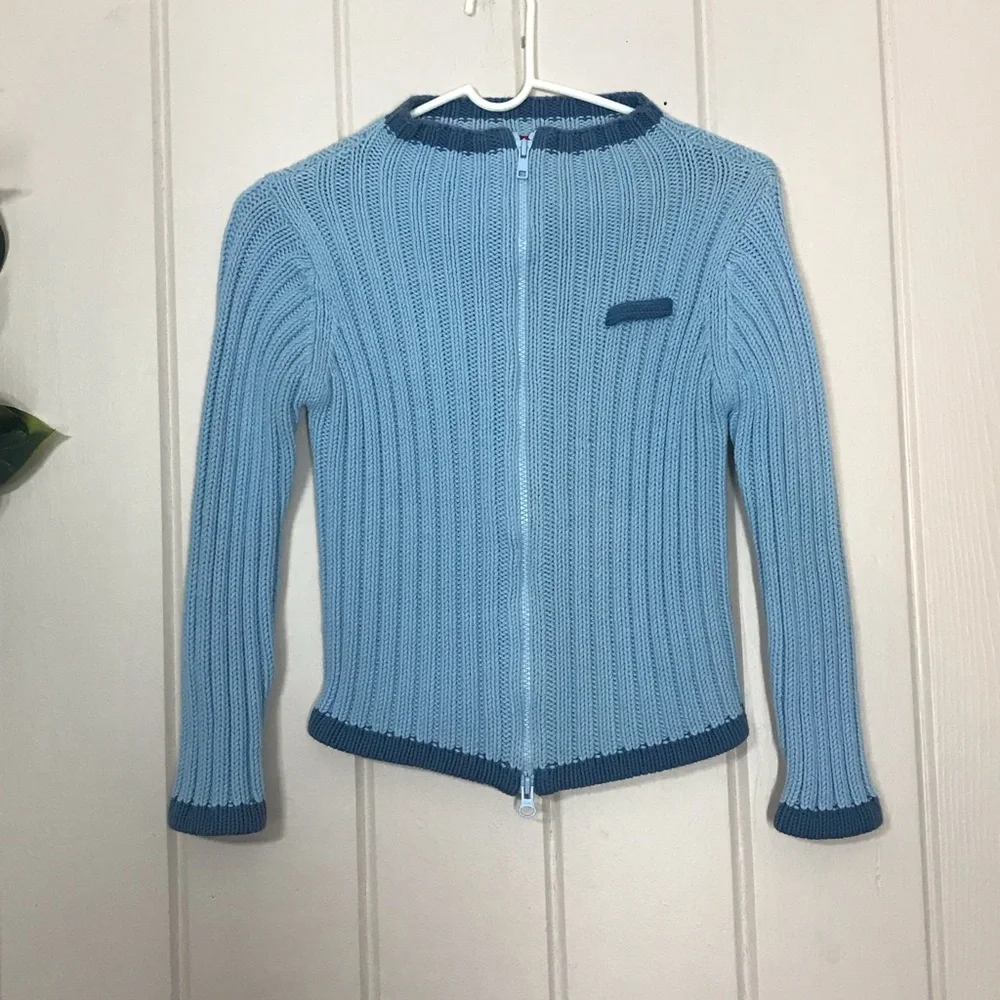 Girls Mossimo Blue Knit Sweater Two-Way Zipper Front Top & Bottom Zippers Small